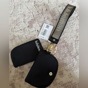 lululemon Black Zip Pouch Duo with Gold Hardware and Branded Strap